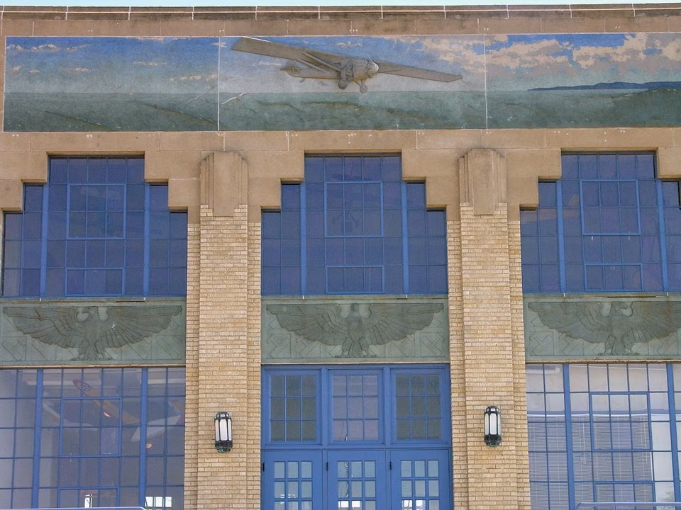 Wichita · The architectural details of the original municipal airport terminal.
