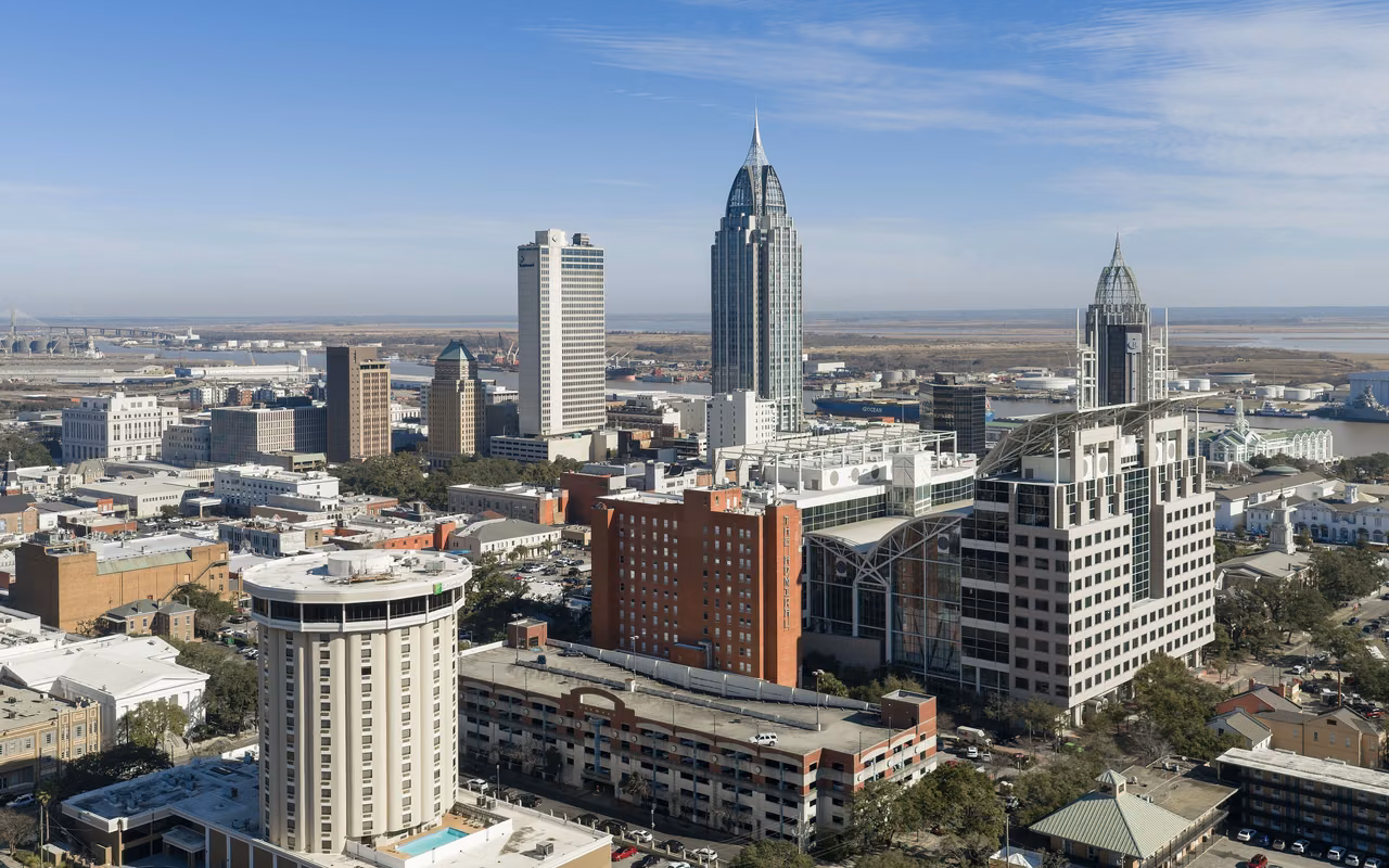 Mobile skyline and waterfront.