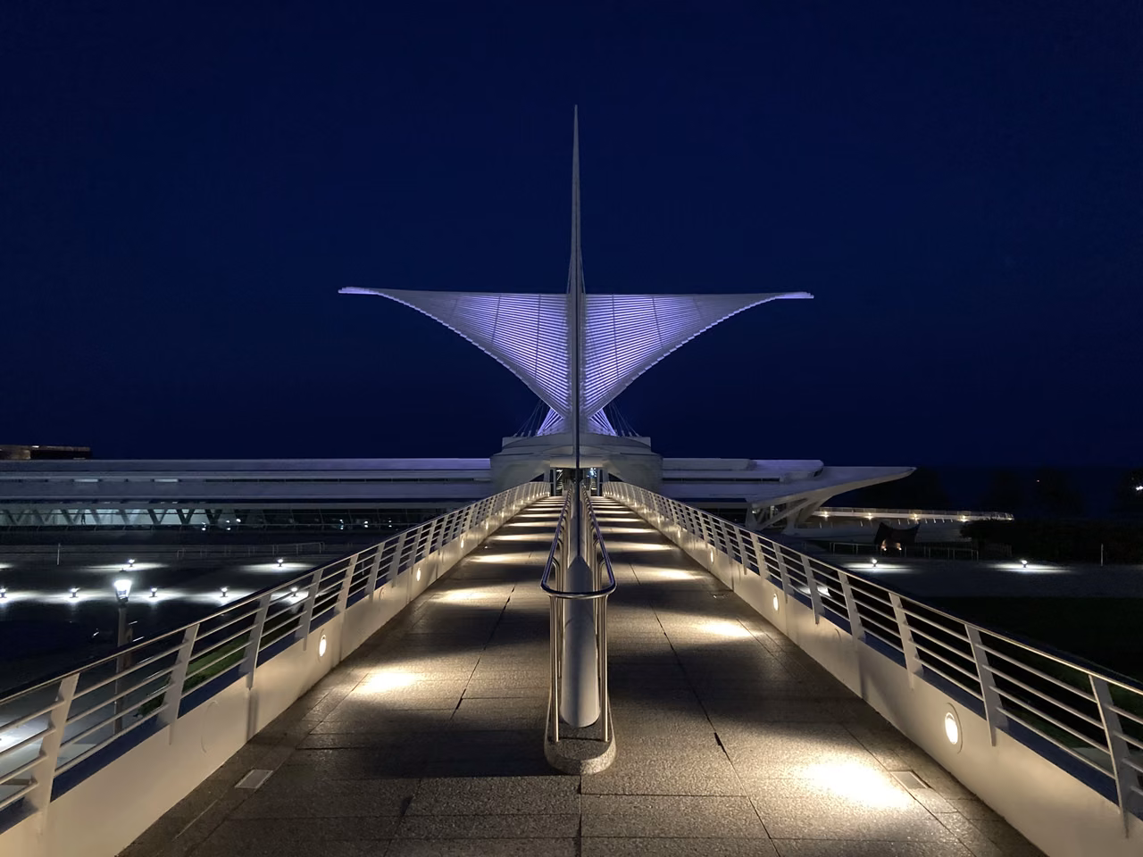 Milwaukee Art Museum and pedestrian bridge · Night view, 2024