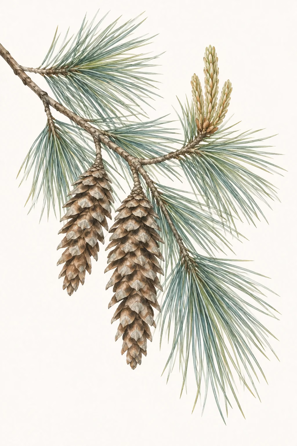 White pine cone and tassel · An illustration of Maine's floral emblem