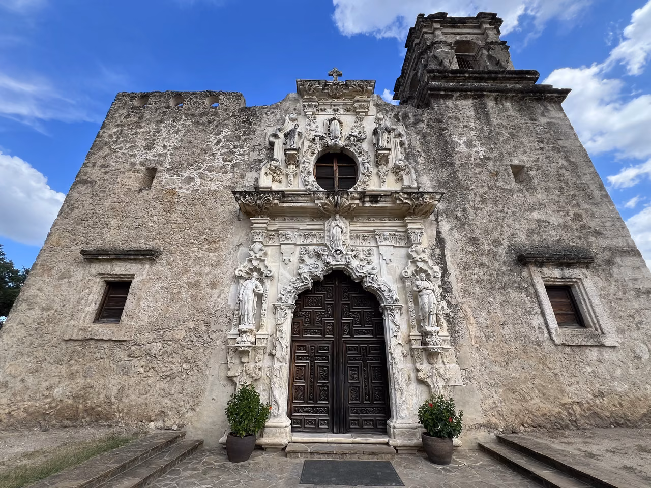 Mission San José · Carved stone entrance