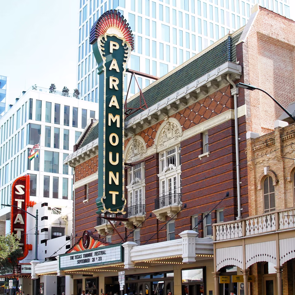 Austin's Paramount Theatre · Street scene during a 2023 event