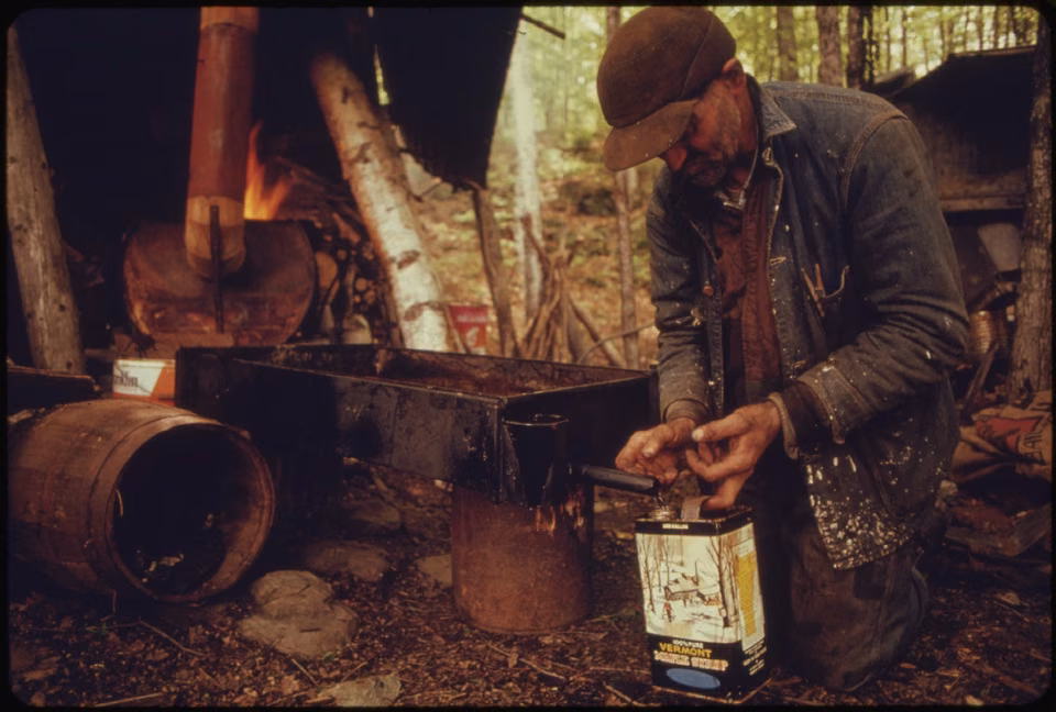 Roxbury · Historical footage of a homemade evaporator releasing syrup.