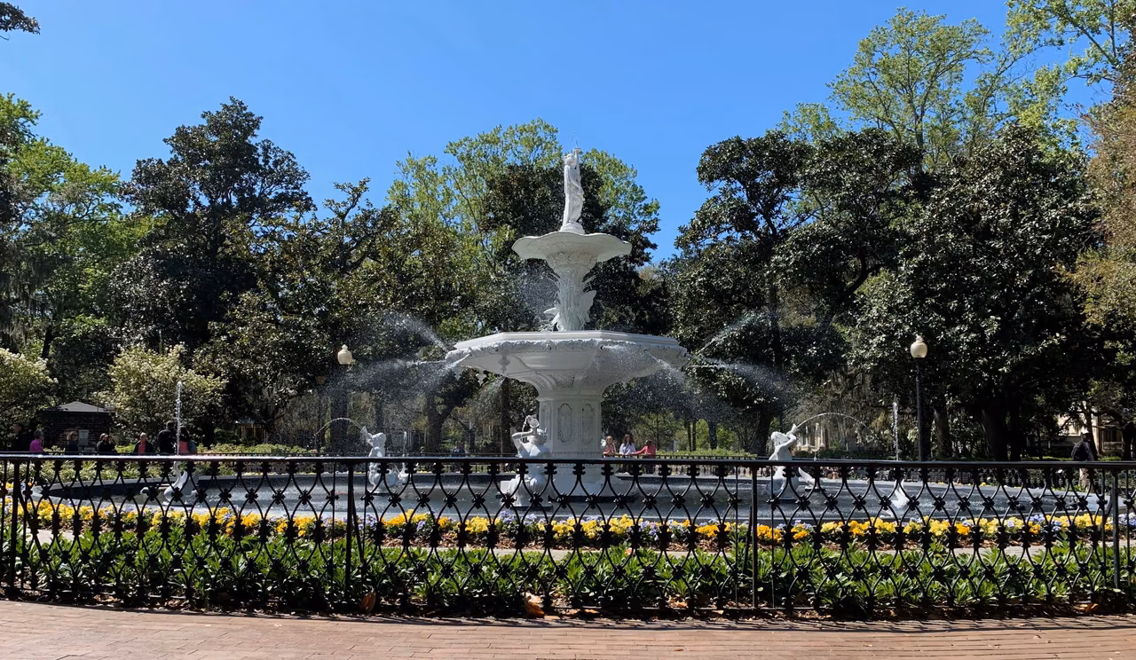 Forsyth Park, Savannah · Fountain, flowers, and shade