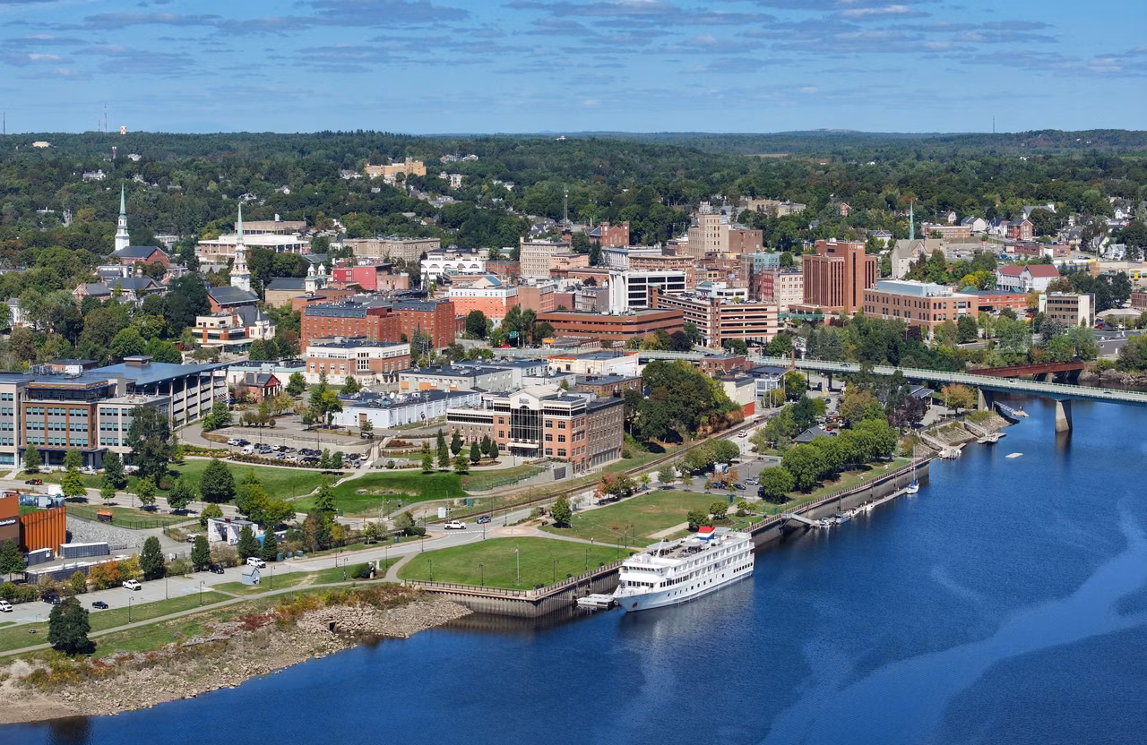 City beside Penobscot River near Bangor