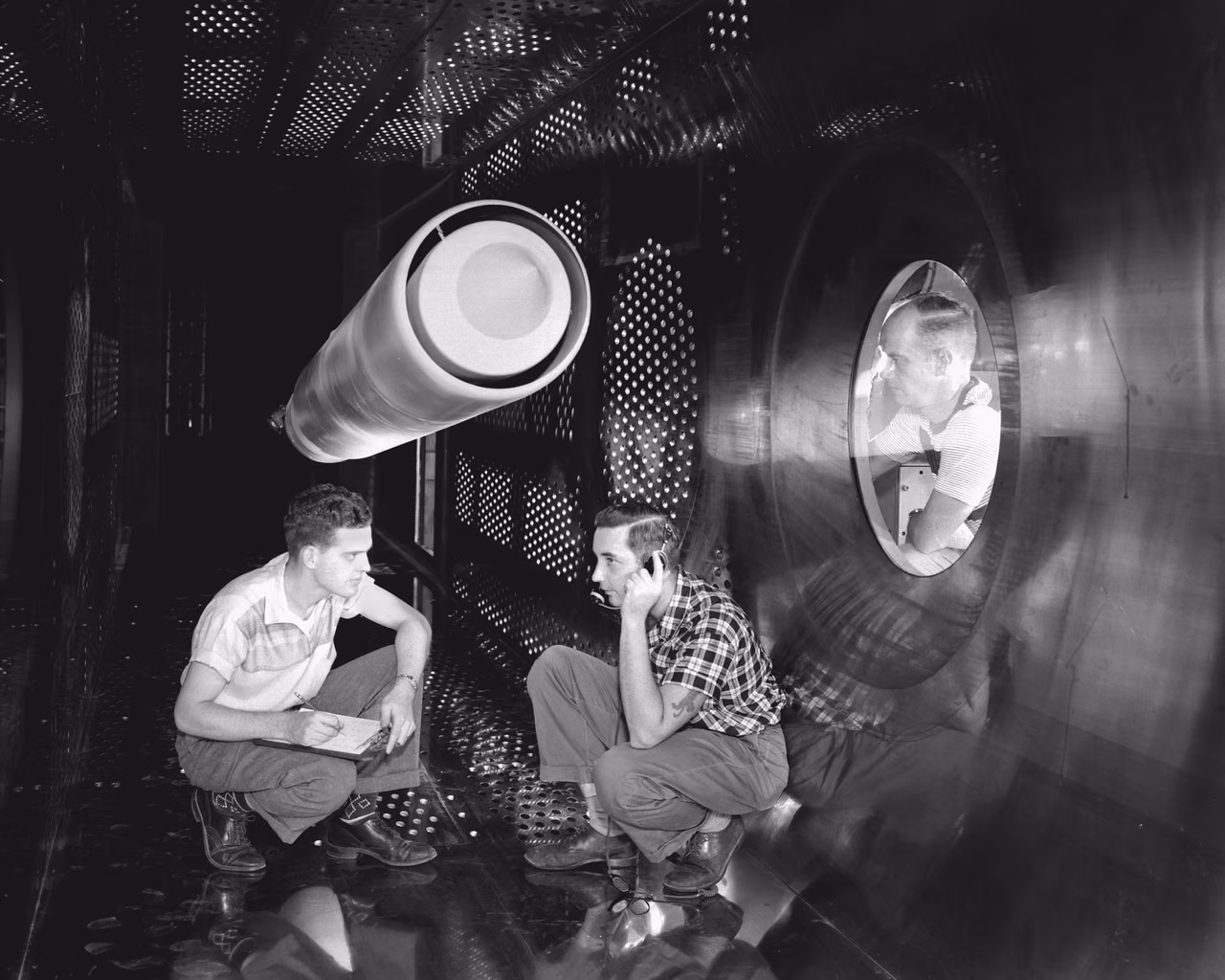 Cleveland aviation research · Historic view of a supersonic wind-tunnel test section
