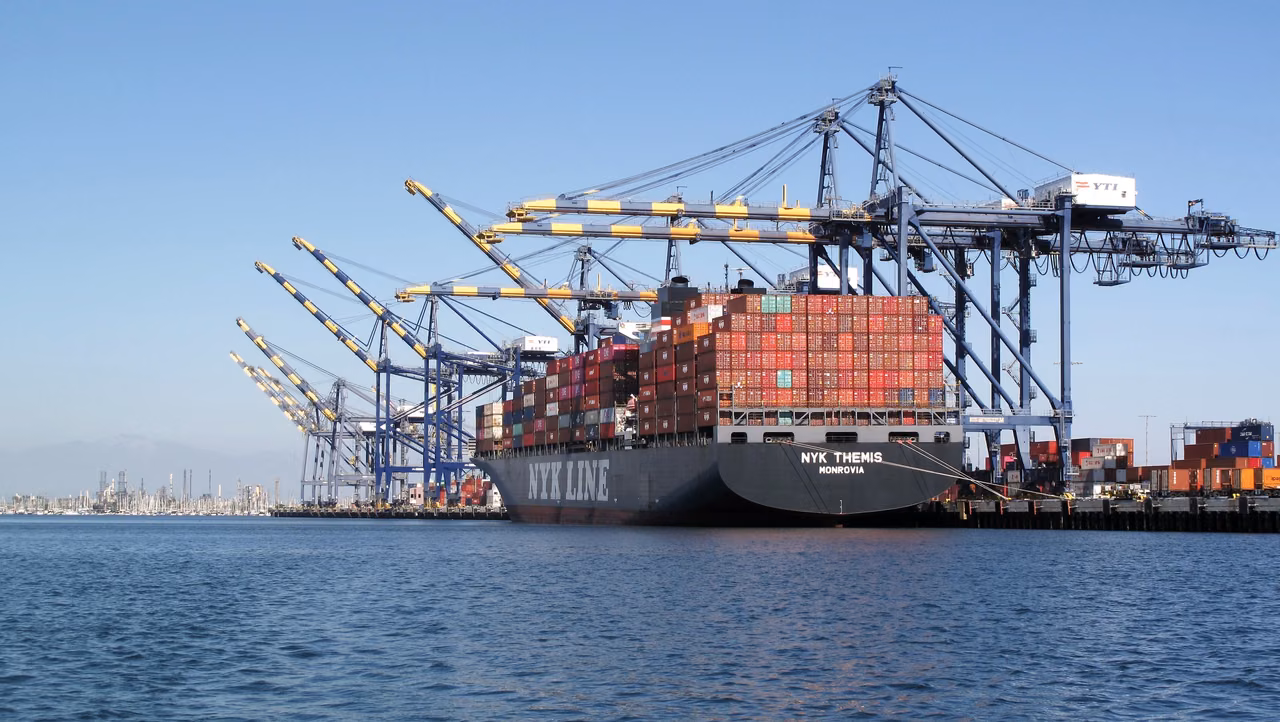 Los Angeles Harbor · Container ships and quayside cranes