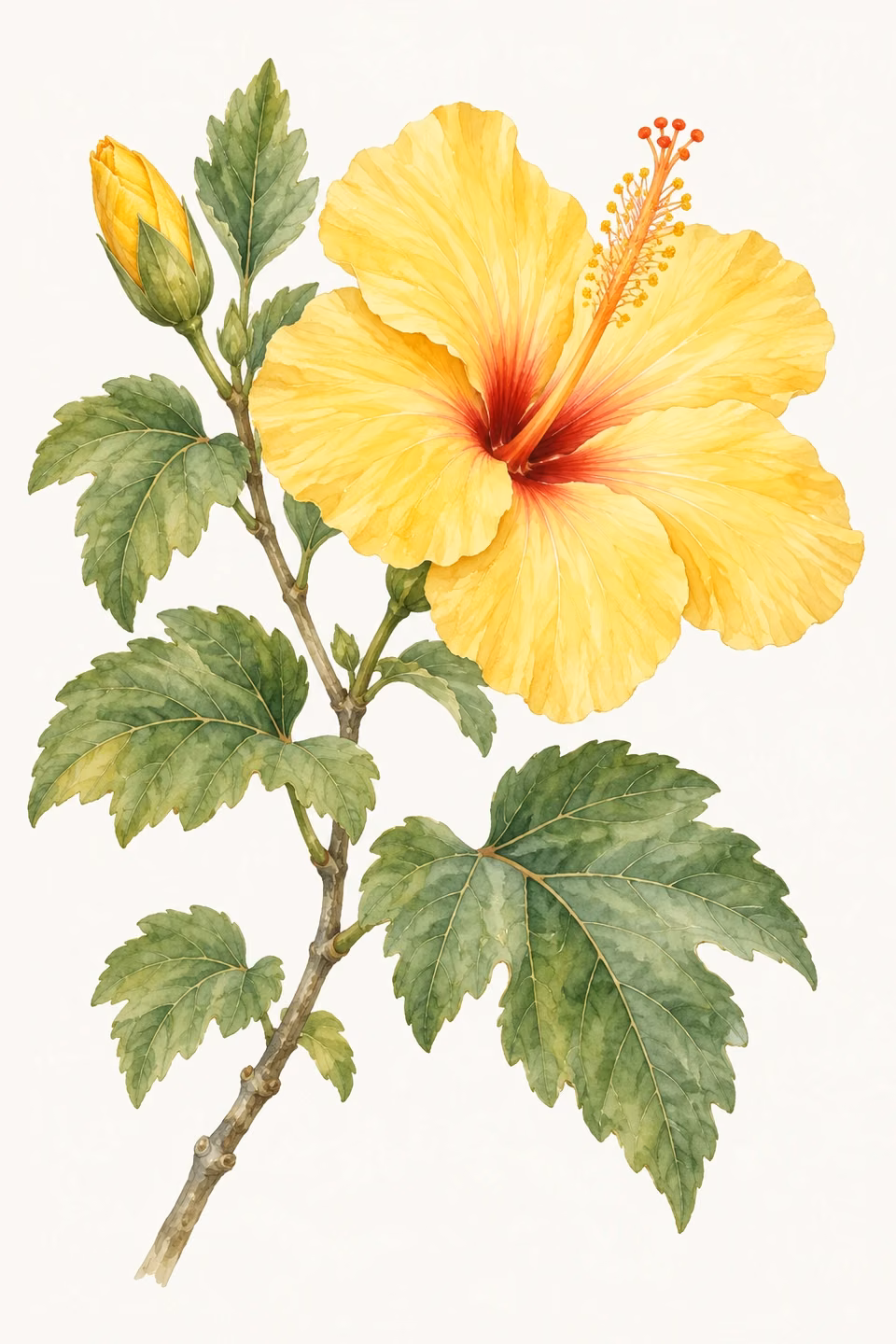 Yellow Hawaiian Hibiscus · Watercolor Art Illustration