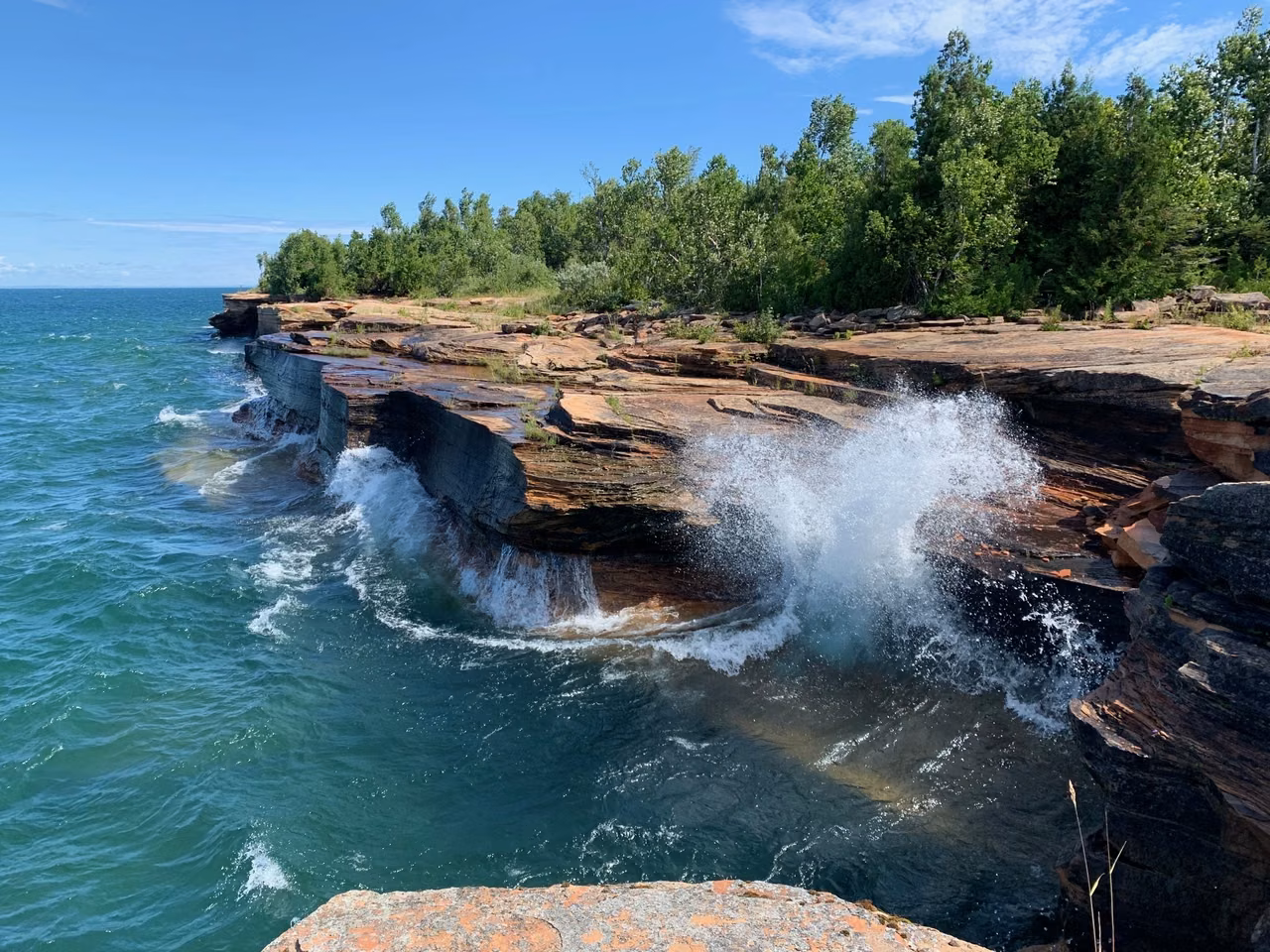 Apostle Islands · Waves and sandstone along Devils Island
